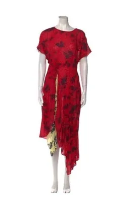Preen By Thornton Bregazzi Asymmetric Floral Printed Stretch-Jersey Dress / Red • $99