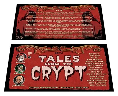 $17.50 • Buy Data East Tales From The Crypt Pinball Custom Apron Instruction Cards