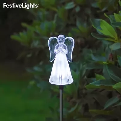 Solar LED White Angel Grave Memorial Waterproof Outdoor Decoration Stake Light • £13.99