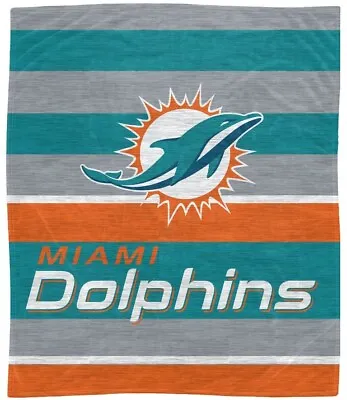Miami Dolphins NFL 50'' X 60'' Stripe Flannel Fleece Blanket -W12031175956 • $46.95