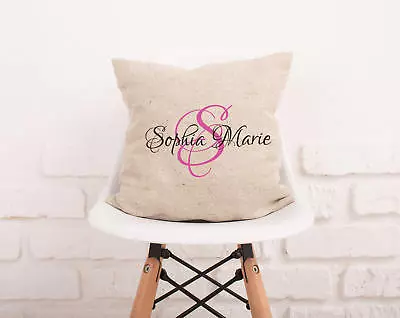 Burlap Pillowcase. Monogram Pillow Cover. Personalized Girl Name Pillow #112 • $12.99