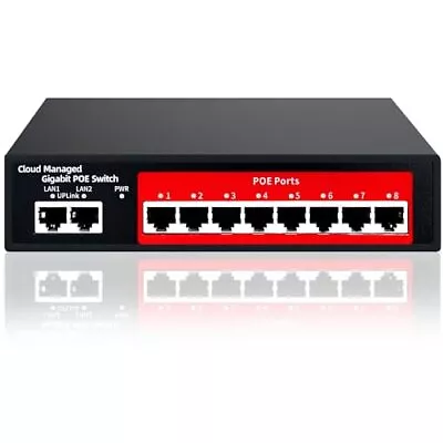 STEAMEMO 10-Port Gigabit Managed PoE Switch 8 PoE+ Ports@120W 2 Uplink Ports ... • $59.36