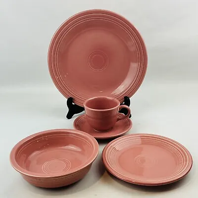 Fiesta Rose Pink 5 Piece Place Setting Dinner Salad Plate Bowl Cup Saucer Box • $37.49