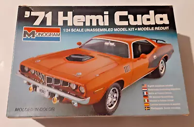 VINTAGE Monogram '71 HEMI CUDA 1:24 Model Car Kit #2292 PARTIALLY ASSEMBLED • $39.95