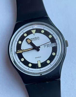 Rare Swatch Watch GB704 Black Divers 1984 - Vintage - New Battery - Needs Repair • $88.99