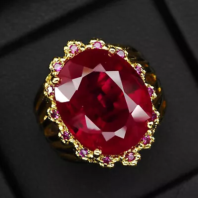 Striking Vivid Red Ruby Oval 18.60Ct 925 Sterling Silver Gold Handmade Rings • $34.99