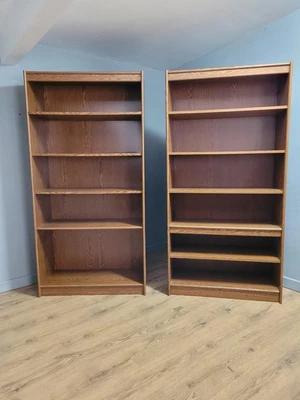 £45 • Buy Two Tall Deep Wood Effect Bookcases Fixed And Adjustable Shelves