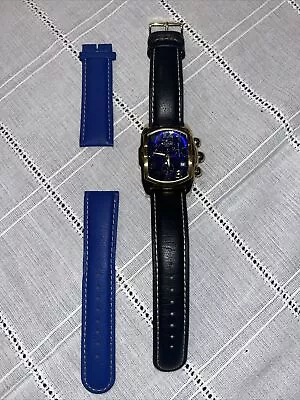 Invicta Lupah Men's Quartz Chronograph Watch 9892 Blue Gold 2 Bands Works Great • $110