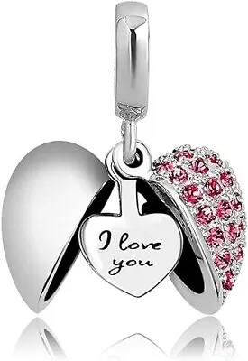 Authentic I Love You Heart Charm Beads Suits Pandora Bracelet Mom Wife Gift NEW • $14.85