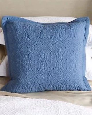 Sferra Amelia Blue Throw Pillow Quilted Cotton Matelasse Scroll Square 20  NEW • $40.50