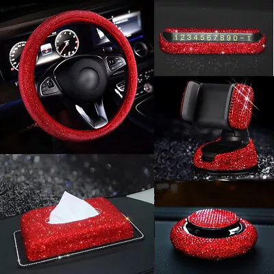 Red Rhinestone Car Interior Accessories For Women Diamond Steering Wheel Cover • $13.21