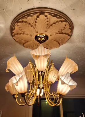 Murano Glass Bulbs Brass Calla Lily Chandelier  Authentic Vintage Italian • $600