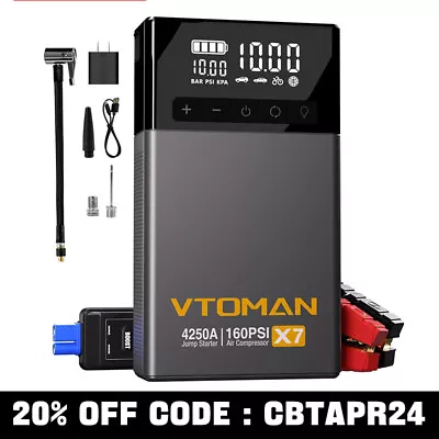 VTOMAN X7 Jump Starter Air Compressor 4250A Portable Car Starter 160PSI Digital  • $170.99