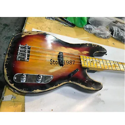 Custom Shop Handmade Heavy Relic 4 Strings Electric Bass Guitar Vintage Sunburst • $277.99