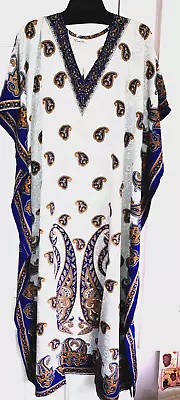 Sale Nwt Sante Mumu 2x 3x Kaftan Caftan  Dress White Royal Blue  Gold & Sparkles • $14.99