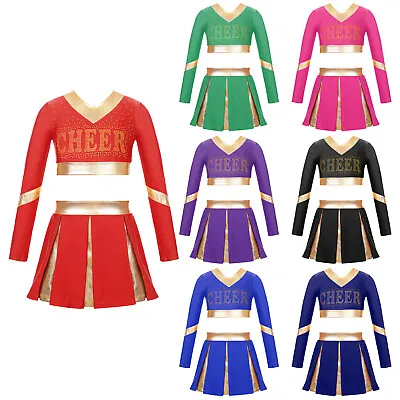 Girl's Cheer Leader Costume Cheerleading Fancy Dress Outfits Crop Top With Skirt • £5.51