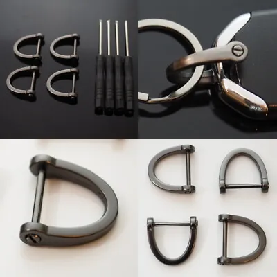 4pcs D-Ring Horseshoe U Shackle Screw Key Ring Fob DIY Leather Craft - Gun Black • $7.99
