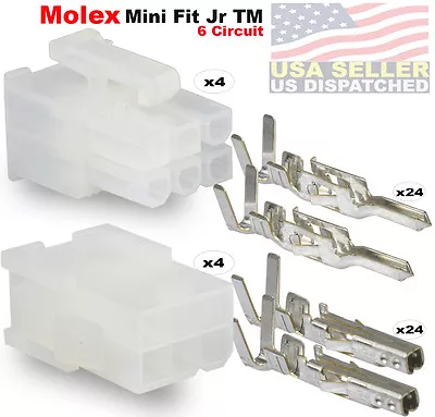 Molex 6 Circuit  Wire Connector  - 4 Complete   Conn.  W/ Pins   Mini-Fit Jr ™ • $15.20