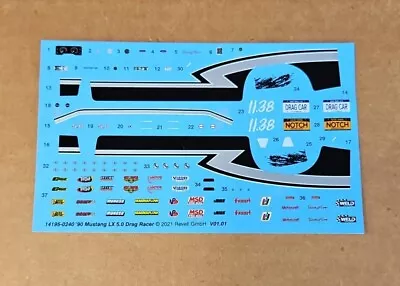 Revell 1/25 1990 FORD MUSTANG LX 5.0 DRAG RACER DECAL SHEET • $4.95