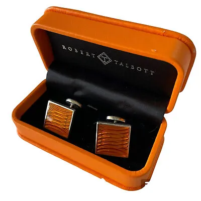 Robert Talbott Cuff Links Orange Sterling Silver  NWT $325 Wave Square • $125