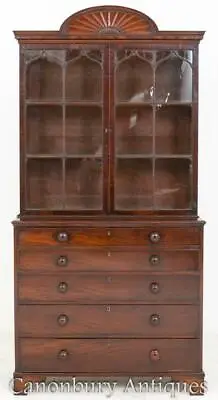 Regency Secretaire Bookcase Mahogany Cabinet Desk • $2780