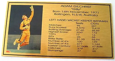$9 • Buy ADAM GILCHRIST Gold Plaque Picture And Stats New 150x80mm