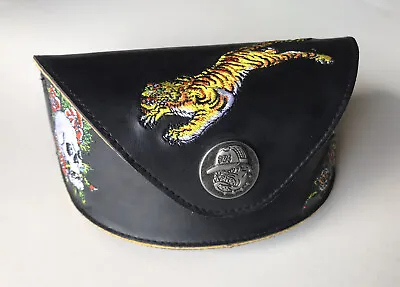 Ed Hardy  Black Leather  Embroidered Golden Tiger  Sun Glass Case   Motorcycle • $8