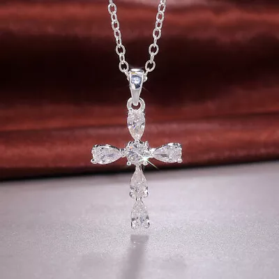 Fashion Jewelry Cross 925 Silver Filled Necklace Pendant Cubic Zircon Party Gift • $2.20