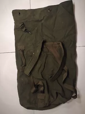 Vintage US Army Military Duffle Bag Top Loading Green Canvas Rucksack Holes • $27.99