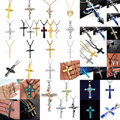 Women Mens Cross Pendant Necklace 925Silver Gold Chain Charm Wedding Jewelry Lot • $2.21