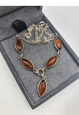 925 Amber Necklace Lariet Droplet 6.2g - Box Not Included • £24.99