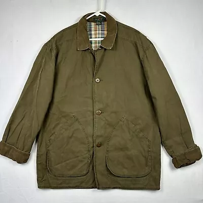 Vintage J Crew Barn Chore Field Coat Men Large Plaid Lined Jacket Brown Corduroy • $48.95