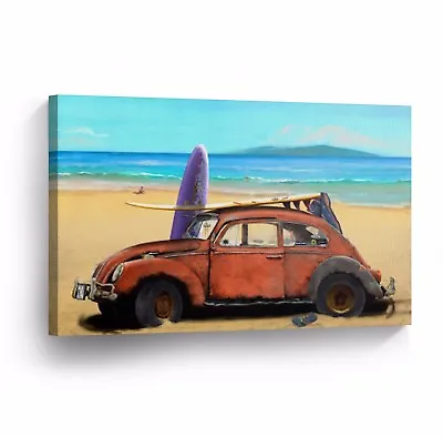 Canvas Wall Art Photo Print VW Classic Vintage Car Beetle Volkswagen Framed VWH6 • $69.99