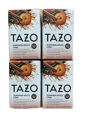 £22.43 • Buy Tazo Pumpkin Spice Chai Black Tea Lot Of 4 Total Of 80 Tea Bags BB 9/21/2024