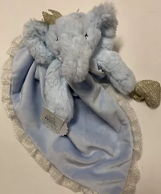 New Mud Pie Elephant Blue Minky Dot Satin Security Blanket Lovey • $32.99