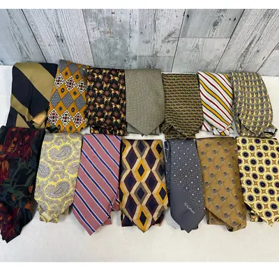 Lot Of 14 Brown Gold Tan Vintage & Modern Career Silk Polyester Necktie Ties • $40
