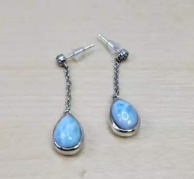 Marahlago Liberty V2 Larimar White Sapphire Sterling Silver Earrings In Gift Box • $199.99