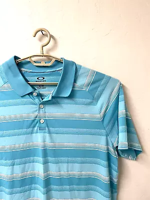 Oakley OHydrolix Polo Golf Shirt Men XL 48X29 Blue Striped SS Ltwt Stretch NEW • $17.58