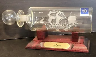 Mayflower Glass Sculpture England Rare/Unique GALLEON Ship In A Bottle + Base • $69.95