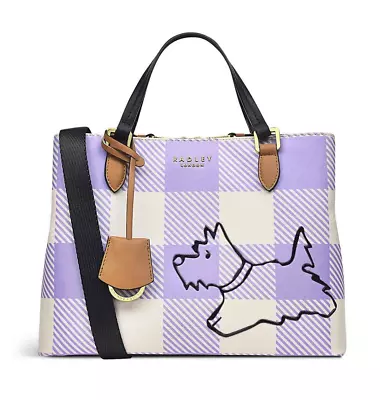 RADLEY  Palace Gardens  Lilac Checked Medium Zip Top Multiway Bag - BNWT - £149 • £52