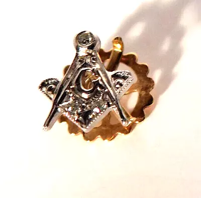 Free Mason Masonic 14K Gold & Diamond Compass And Star Pin Tie Tack • $54.50