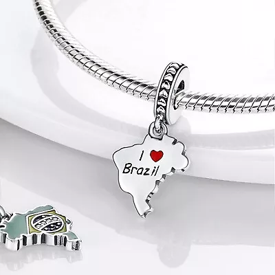 £15.97 • Buy I Love Brasil Charm Brazil Football Love Heart Genuine Sterling Silver 925 Bead