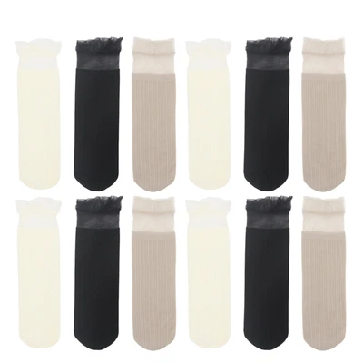 £12.88 • Buy  Black Socks Women White Ruffle Stack Stockings Miss Bridesmaid