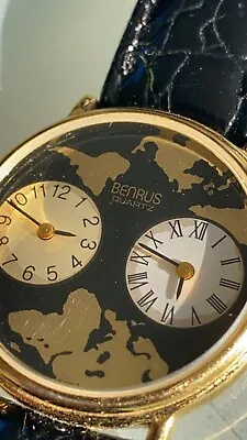 Vintage 1980's Mens GT Benrus Map 2 Dial Dual Watch Runs 31.5mm • $71.99