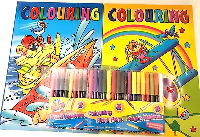 2 X Colouring Books & 24 Pack Magic Felt Pens - Stocking Fillers • £7.99