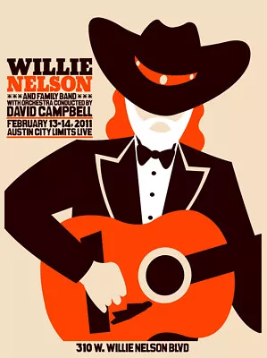 Willie Nelson Austin Feb 2011 Austin City Limits ACL Silkscreen Concert Poster • $50