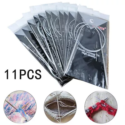 11 Pcs 80cm Metal Knitting Needles Set Steel Circular Pins Sweater Weaving Tools • £5.49