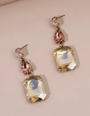 Crystal Gemstone Drop Geometric Big Statement Earrings Blogger Zara Uk • £5.49