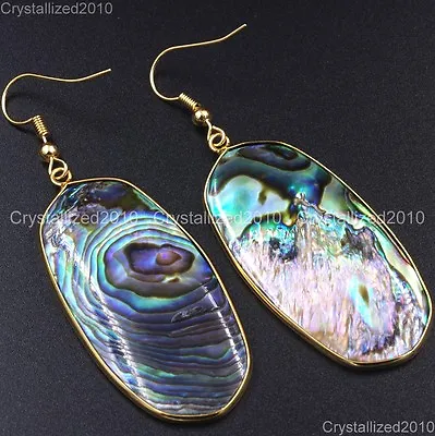 Natural Multi-Color Sea Abalone Shell Sliced Pendant 18k Gold Plated Earrings • $11.68