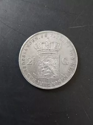 1872 NETHERLANDS 2-1/2 Gulden 24.82 Grams Real Silver 0.945 - Willem III Coin • $29.99